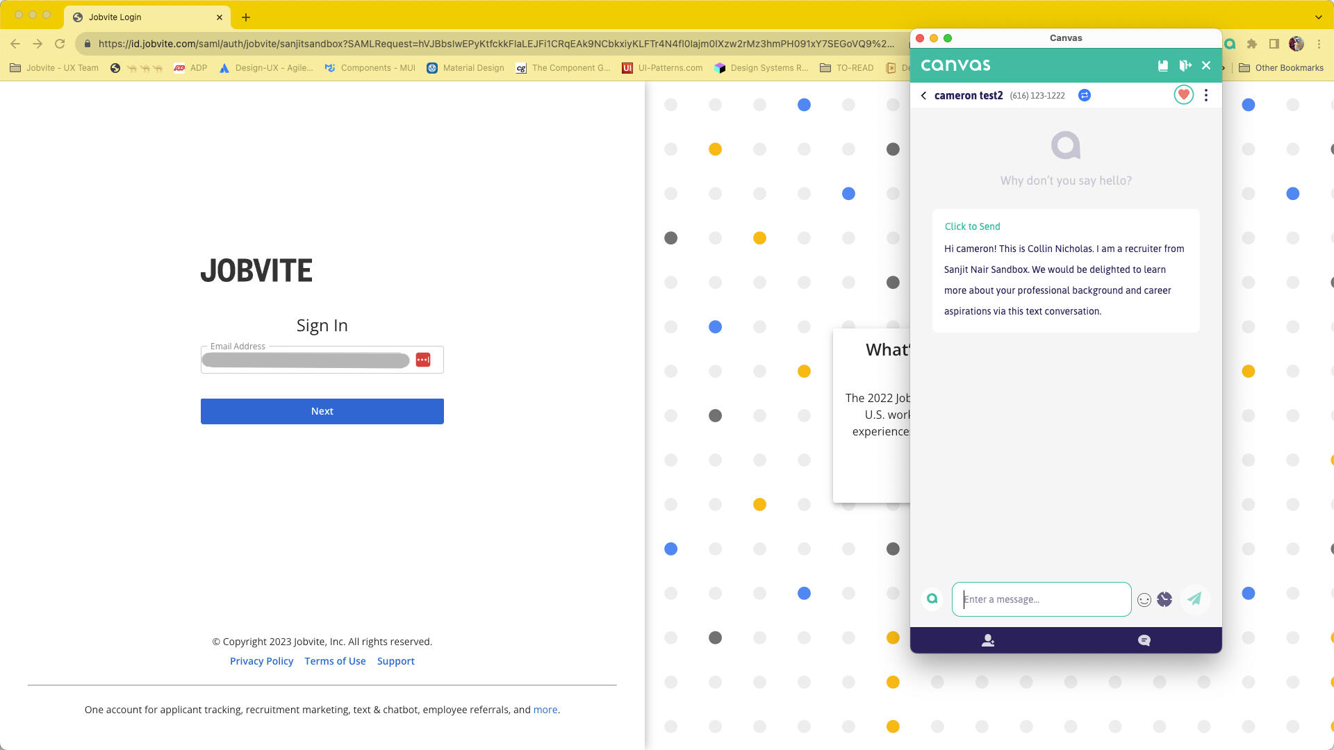 This is the chat screen that the recruiter/hiring manager uses to contact candidates. Note that it looks similar to most text messaging apps in the market.