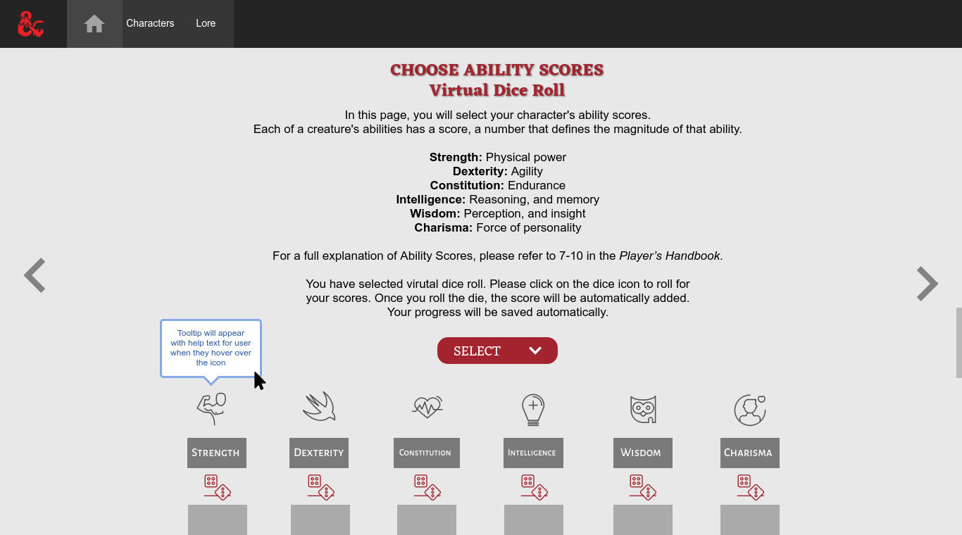 Screenshot of the virtual dice roll page.