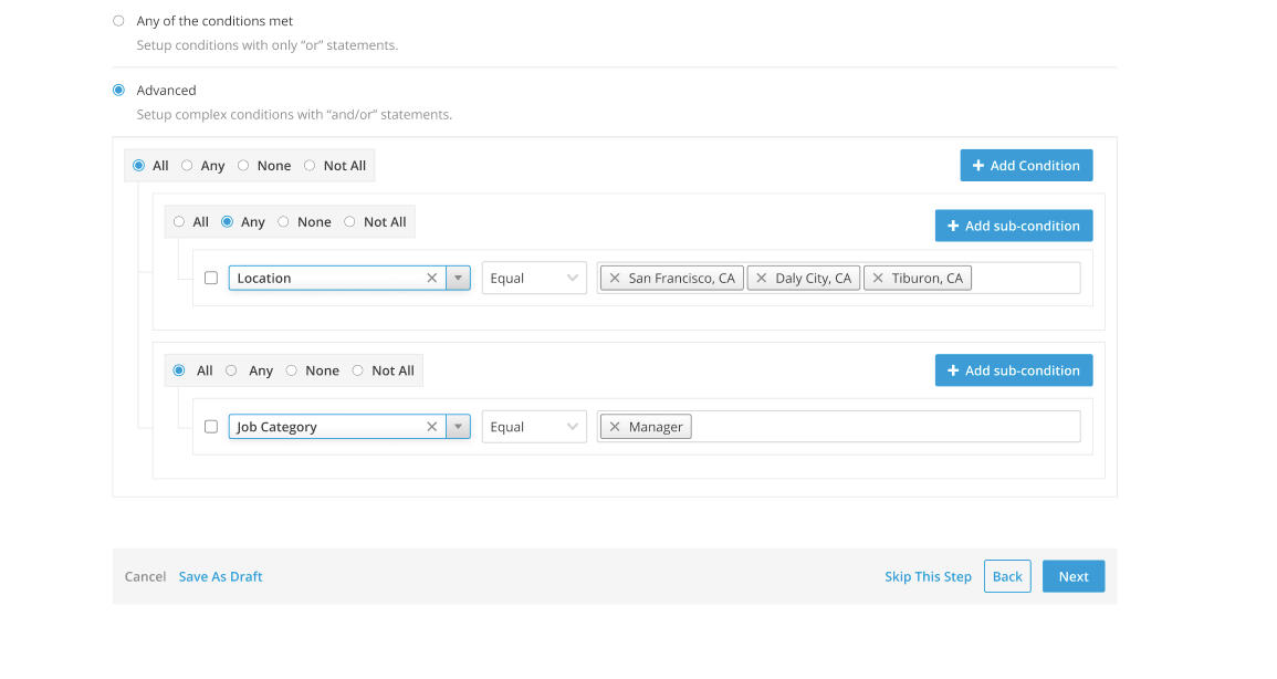 Screenshot of the inclusion criteria feature from Onboarding