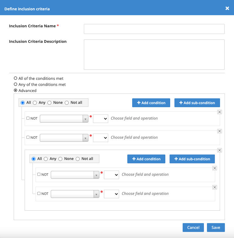 Another example of the inclusion criteria feature from Onboarding