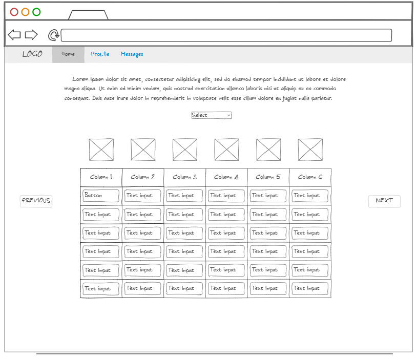 Low fi wireframe for the stats page.