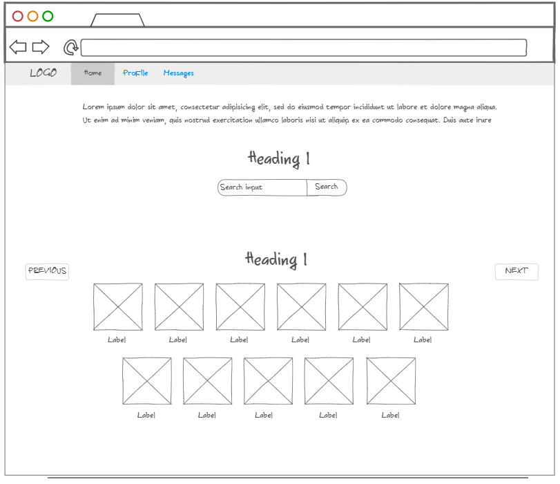 Low fi wireframe for the class selection page.