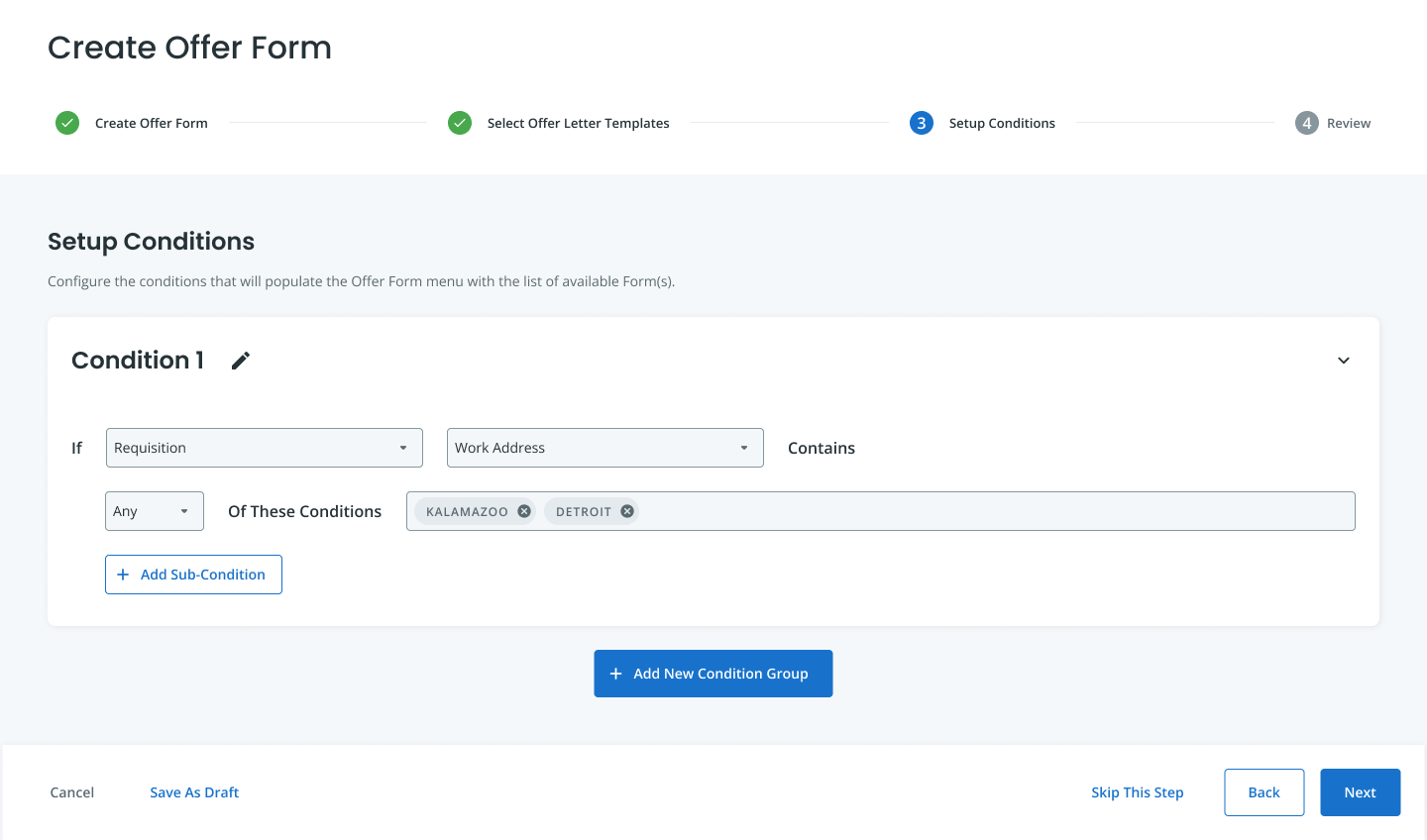 A view of the screen with some values entered.
